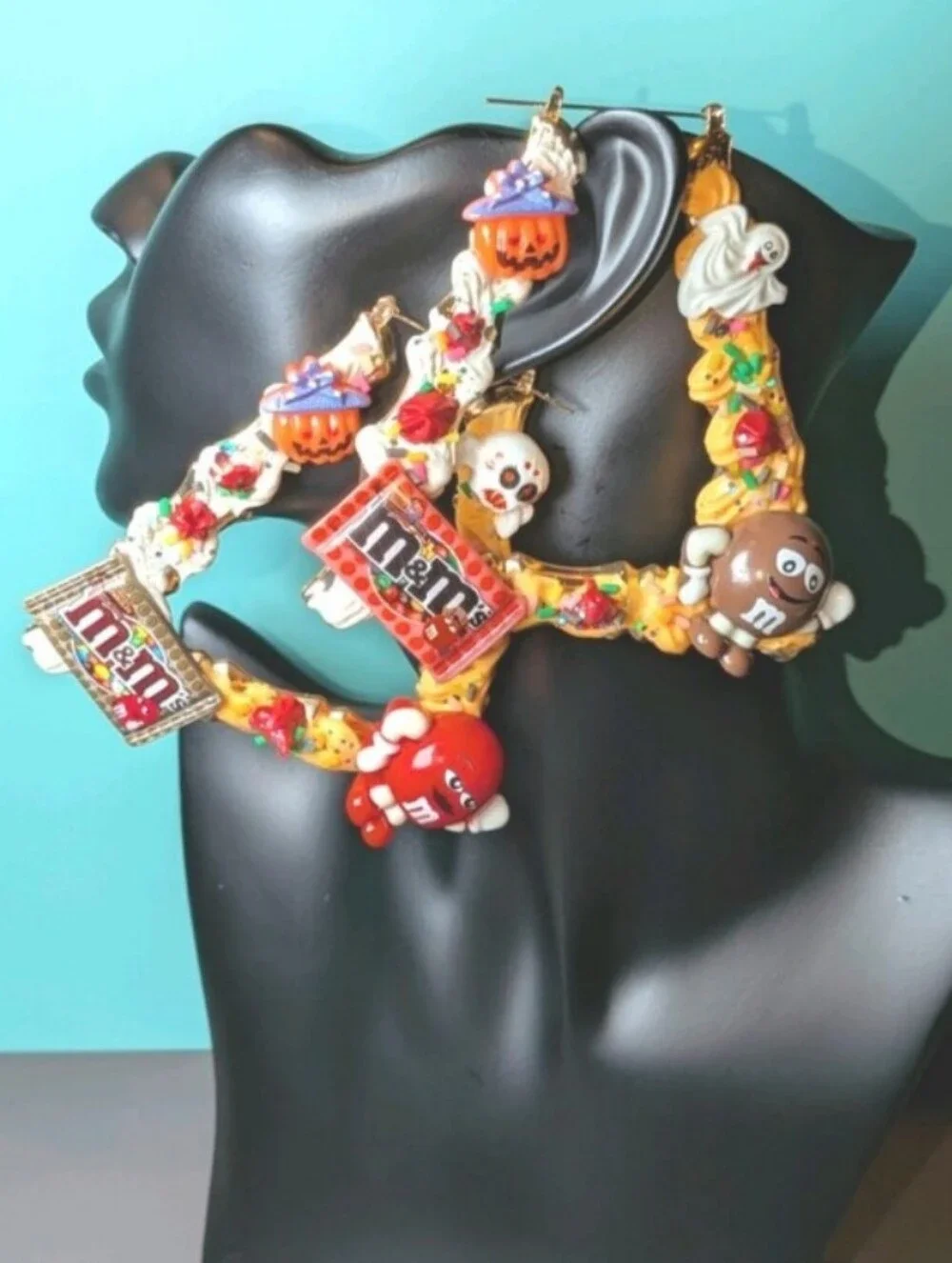 Hand CRAFTED Halloween Charm Statement Hoops - Multicolor